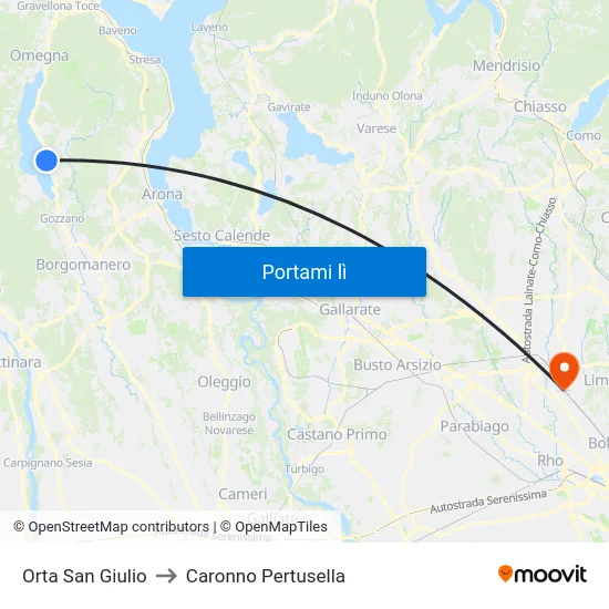 Orta San Giulio to Caronno Pertusella map