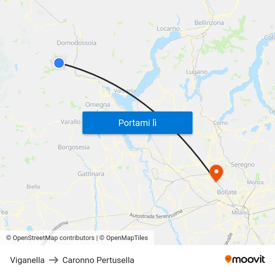 Viganella to Caronno Pertusella map