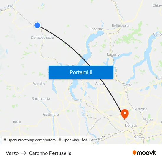 Varzo to Caronno Pertusella map