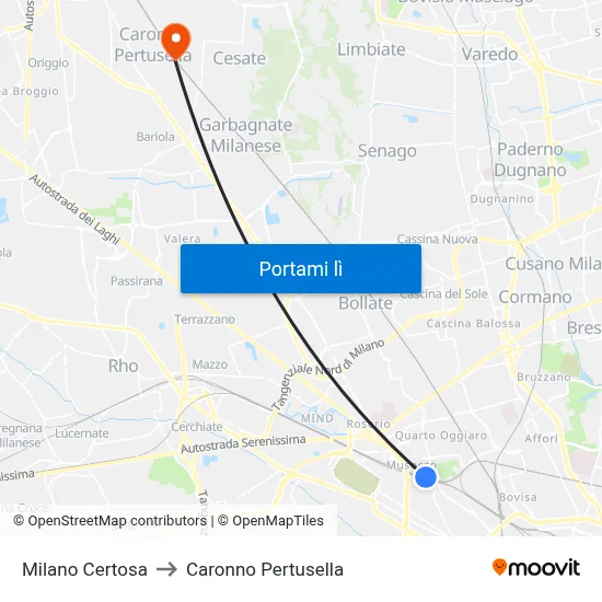 Milano Certosa to Caronno Pertusella map