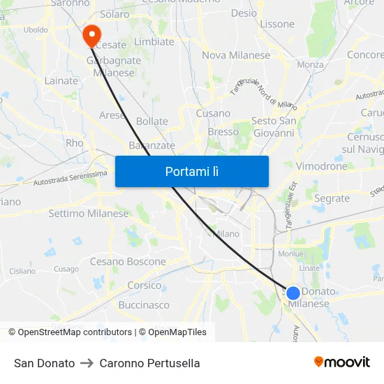 San Donato to Caronno Pertusella map