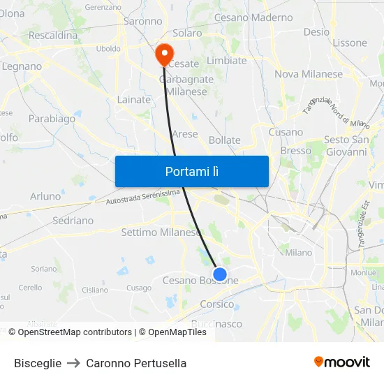 Bisceglie to Caronno Pertusella map