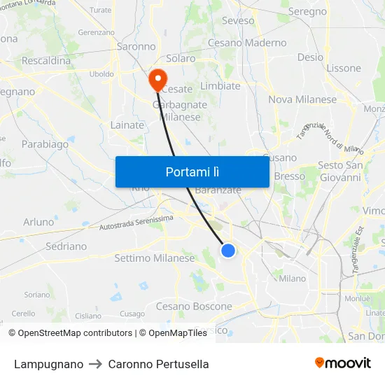 Lampugnano to Caronno Pertusella map
