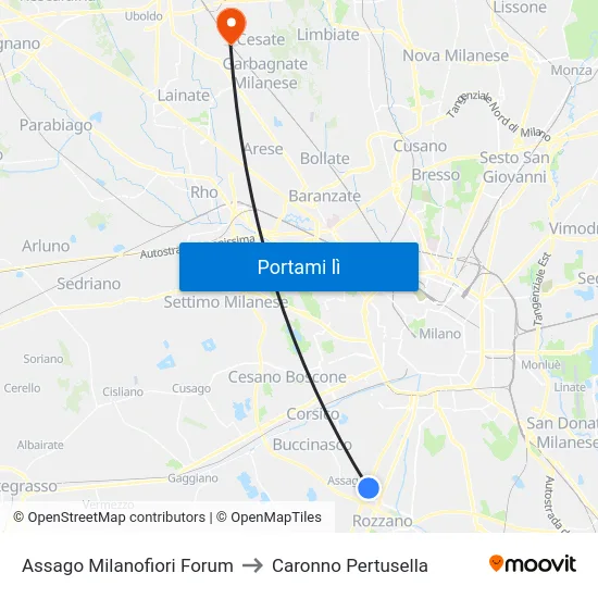 Assago Milanofiori Forum to Caronno Pertusella map
