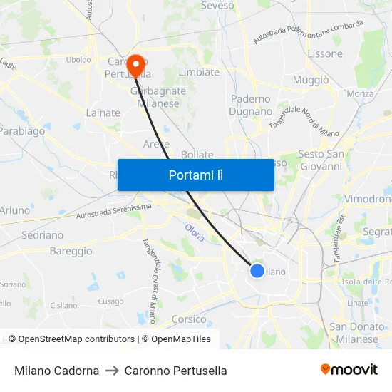 Milano Cadorna to Caronno Pertusella map