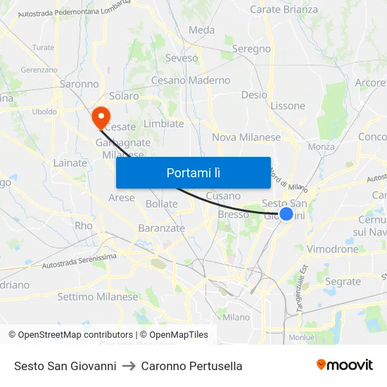 Sesto San Giovanni to Caronno Pertusella map
