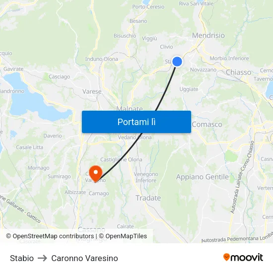 Stabio to Caronno Varesino map