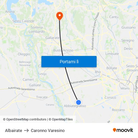 Albairate to Caronno Varesino map