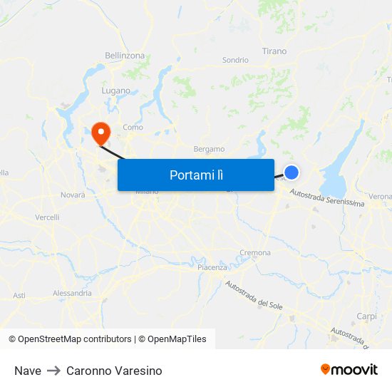 Nave to Caronno Varesino map