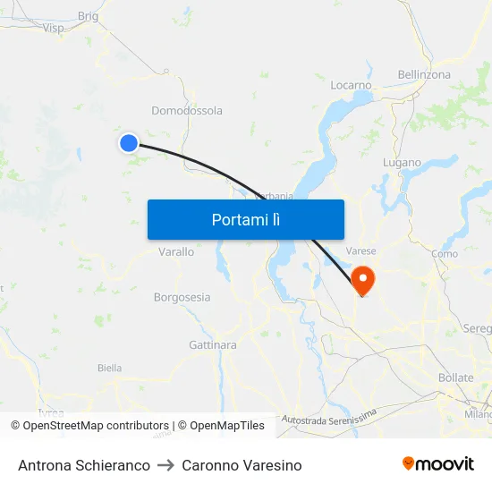 Antrona Schieranco to Caronno Varesino map