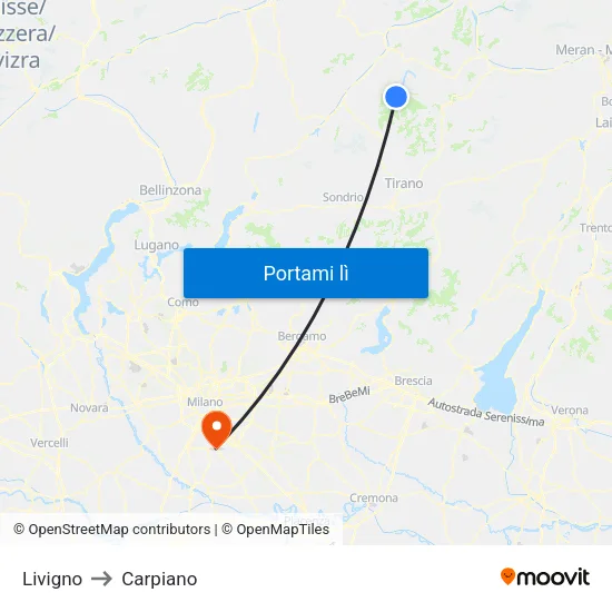 Livigno to Carpiano map