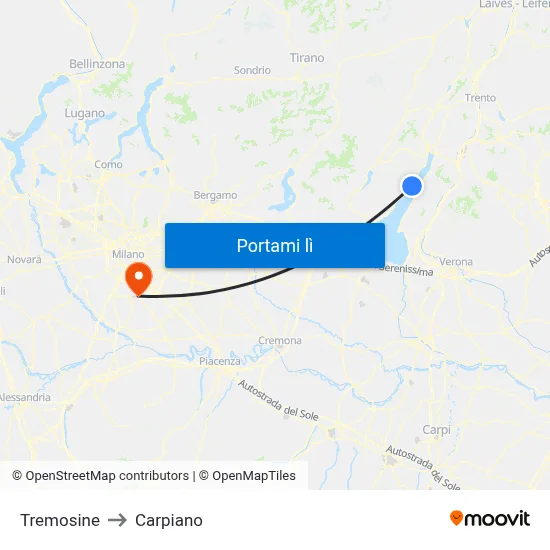 Tremosine to Carpiano map