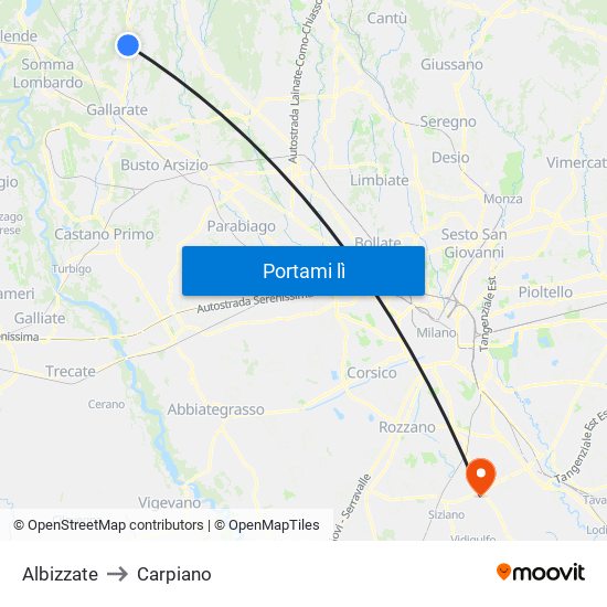 Albizzate to Carpiano map