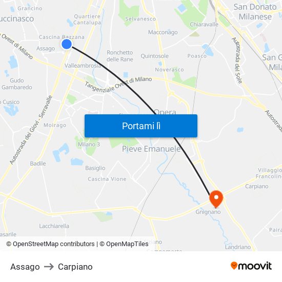Assago to Carpiano map