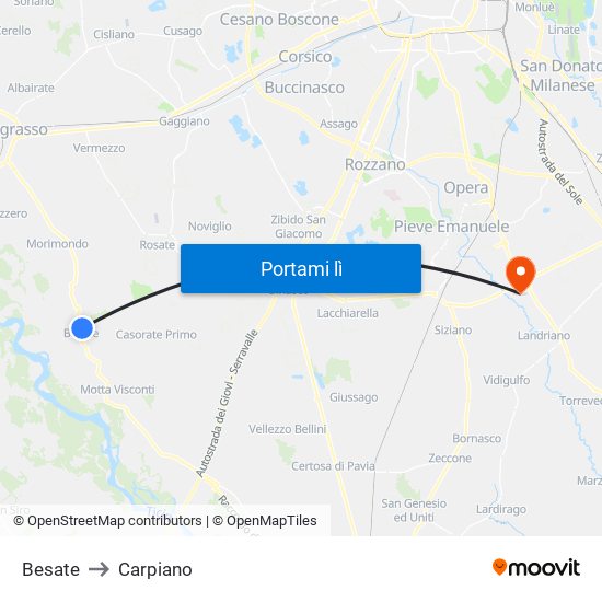 Besate to Carpiano map