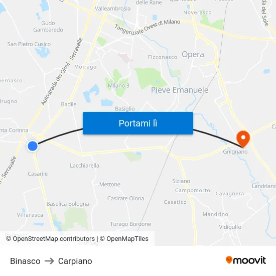 Binasco to Carpiano map