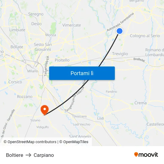 Boltiere to Carpiano map