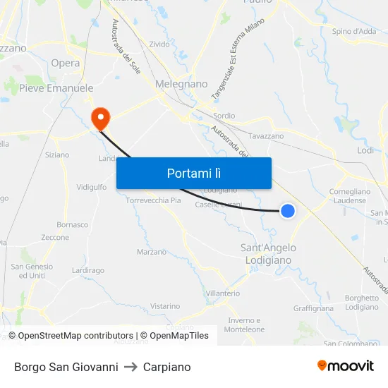 Borgo San Giovanni to Carpiano map