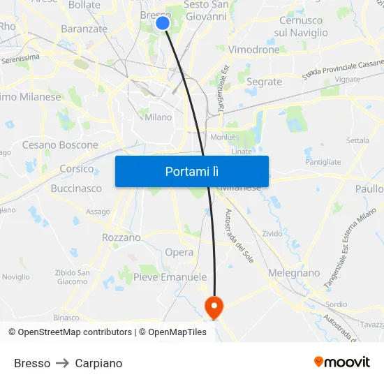 Bresso to Carpiano map