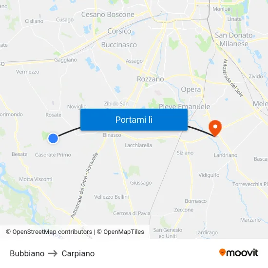 Bubbiano to Carpiano map