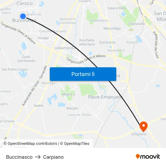 Buccinasco to Carpiano map
