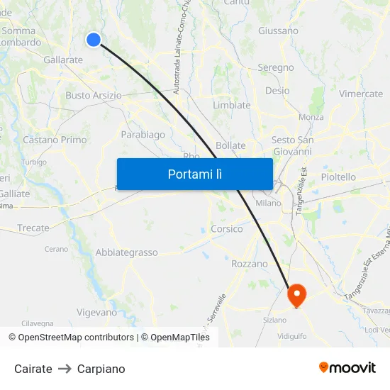 Cairate to Carpiano map
