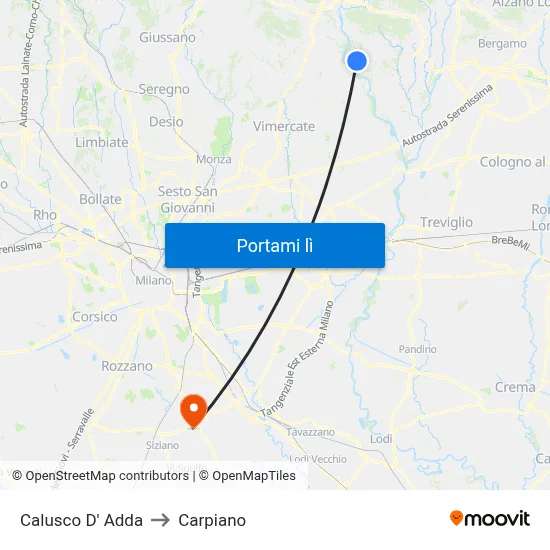 Calusco D' Adda to Carpiano map