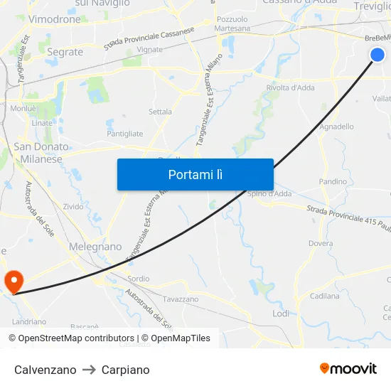 Calvenzano to Carpiano map