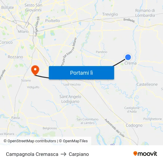 Campagnola Cremasca to Carpiano map