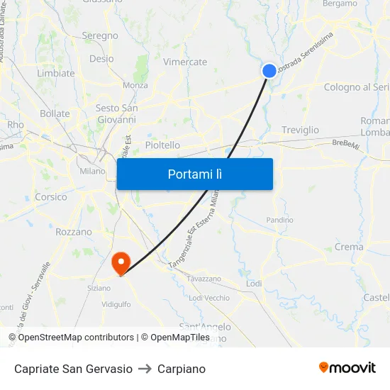 Capriate San Gervasio to Carpiano map