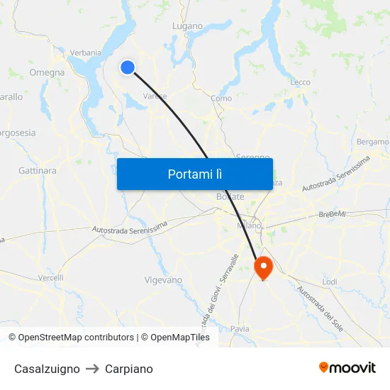 Casalzuigno to Carpiano map