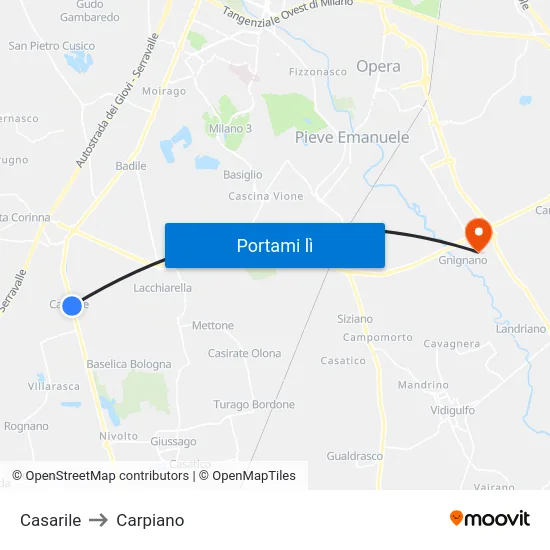 Casarile to Carpiano map