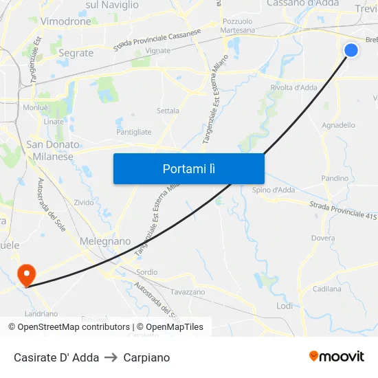 Casirate D' Adda to Carpiano map