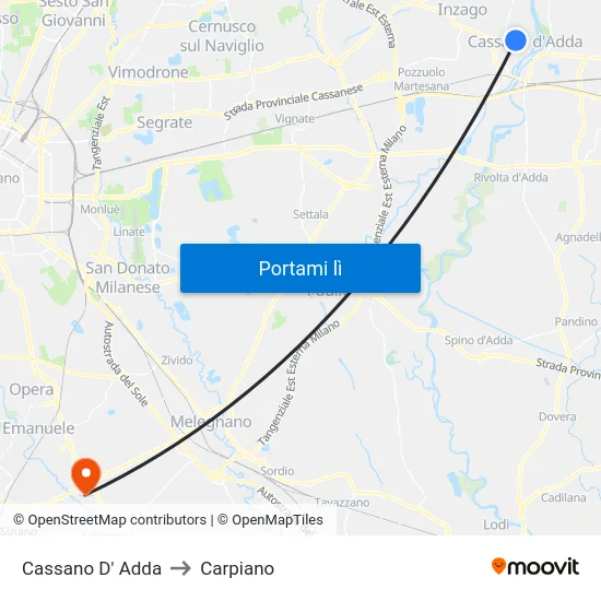Cassano D' Adda to Carpiano map