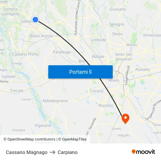 Cassano Magnago to Carpiano map
