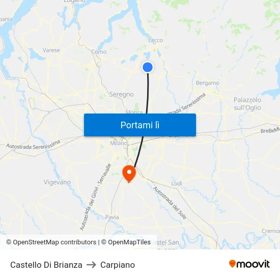 Castello Di Brianza to Carpiano map