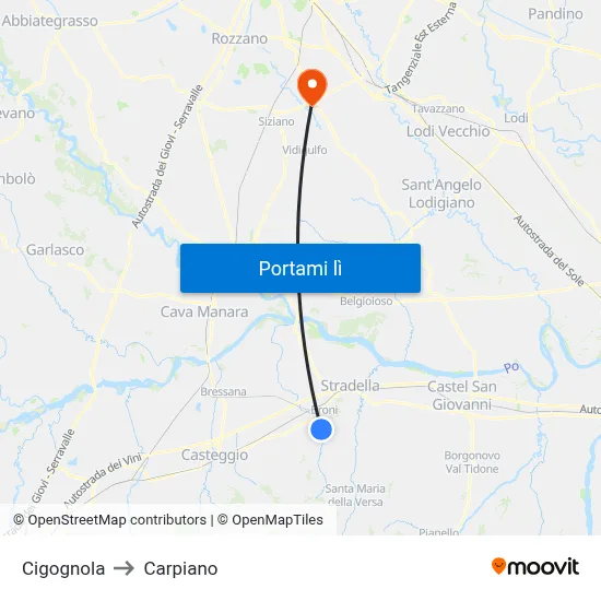 Cigognola to Carpiano map