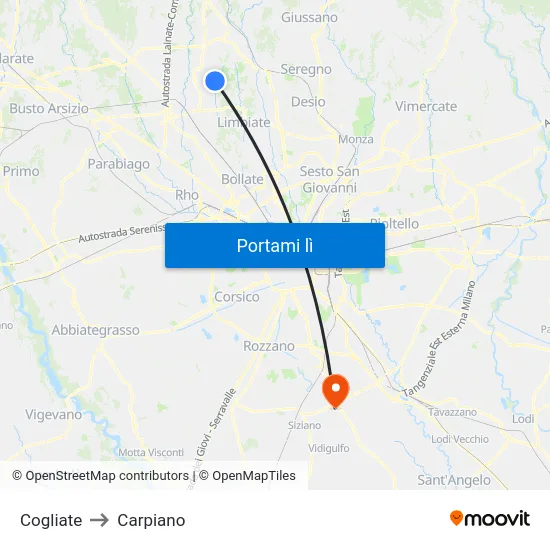 Cogliate to Carpiano map