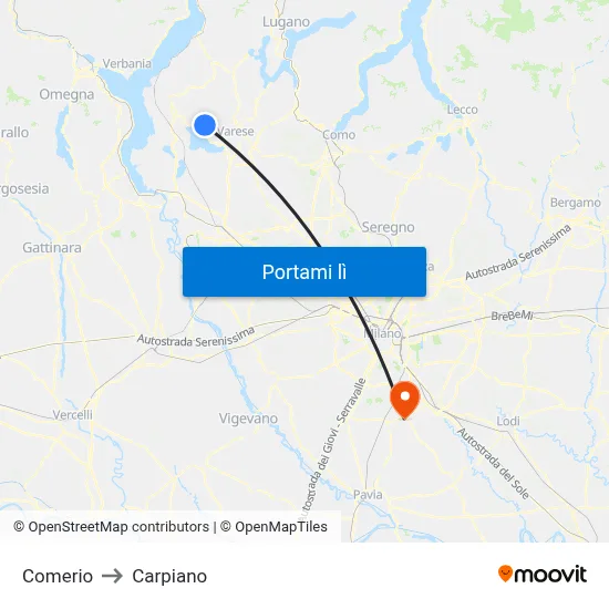 Comerio to Carpiano map