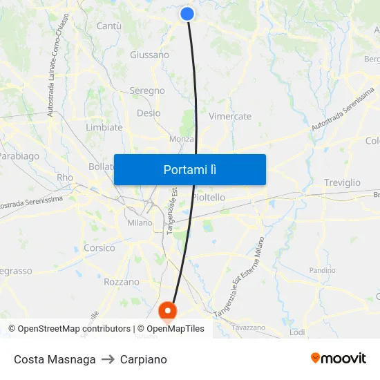 Costa Masnaga to Carpiano map