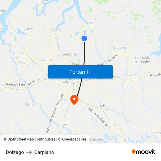 Dolzago to Carpiano map