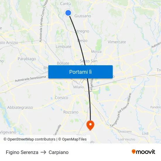 Figino Serenza to Carpiano map