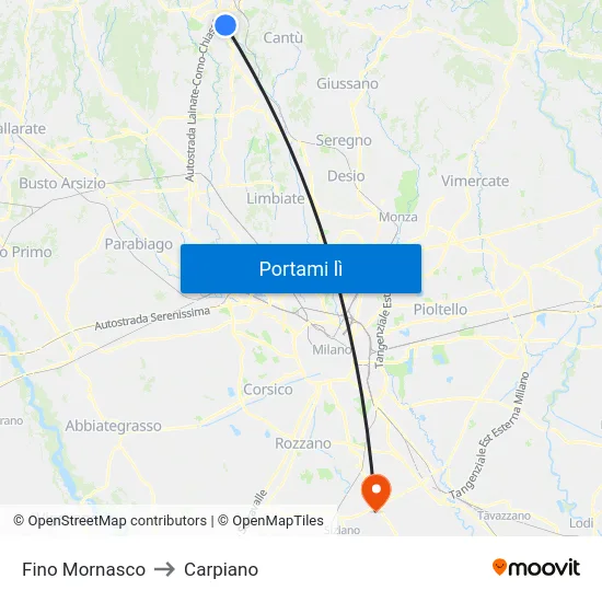 Fino Mornasco to Carpiano map