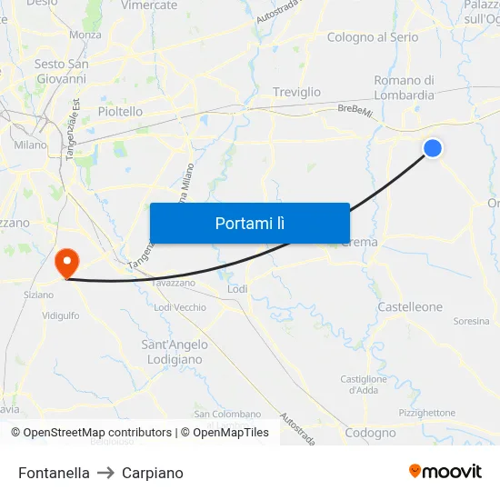 Fontanella to Carpiano map
