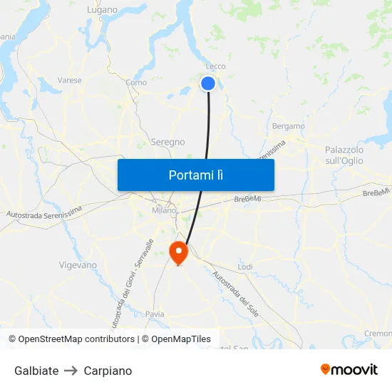 Galbiate to Carpiano map