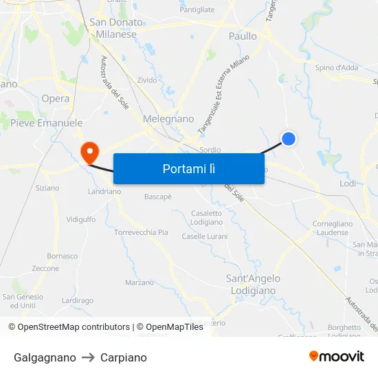 Galgagnano to Carpiano map