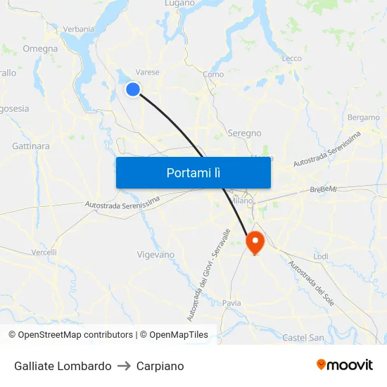 Galliate Lombardo to Carpiano map