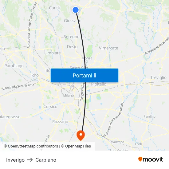 Inverigo to Carpiano map