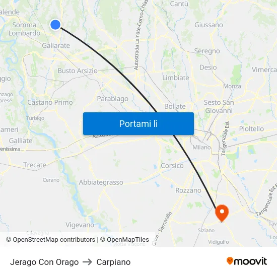 Jerago Con Orago to Carpiano map
