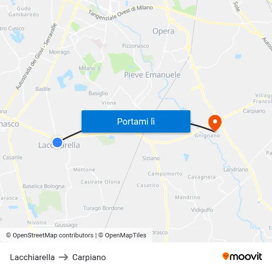 Lacchiarella to Carpiano map